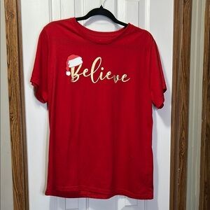 Holiday Time Red 'Believe' Short Sleeve Tee